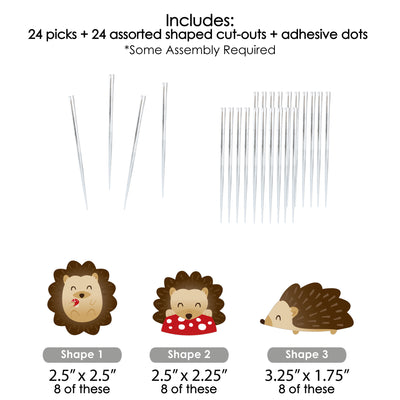 Forest Hedgehogs - Dessert Cupcake Toppers - Woodland Birthday Party or Baby Shower Clear Treat Picks - Set of 24