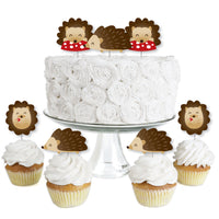 Forest Hedgehogs - Dessert Cupcake Toppers - Woodland Birthday Party or Baby Shower Clear Treat Picks - Set of 24