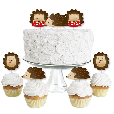 Forest Hedgehogs - Dessert Cupcake Toppers - Woodland Birthday Party or Baby Shower Clear Treat Picks - Set of 24
