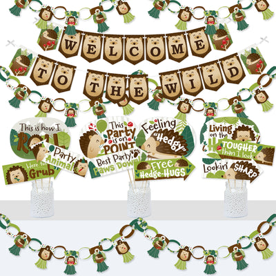 Forest Hedgehogs - Banner and Photo Booth Decorations - Woodland Birthday Party or Baby Shower Supplies Kit - Doterrific Bundle