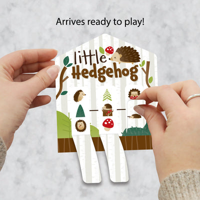 Forest Hedgehogs - Woodland Birthday Party or Baby Shower Game Pickle Cards - Pull Tabs 3-in-a-Row - Set of 12