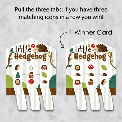 Forest Hedgehogs - Woodland Birthday Party or Baby Shower Game Pickle Cards - Pull Tabs 3-in-a-Row - Set of 12