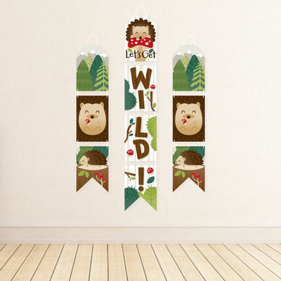 Forest Hedgehogs - Hanging Vertical Paper Door Banners - Woodland Birthday Party or Baby Shower Wall Decoration Kit - Indoor Door Decor