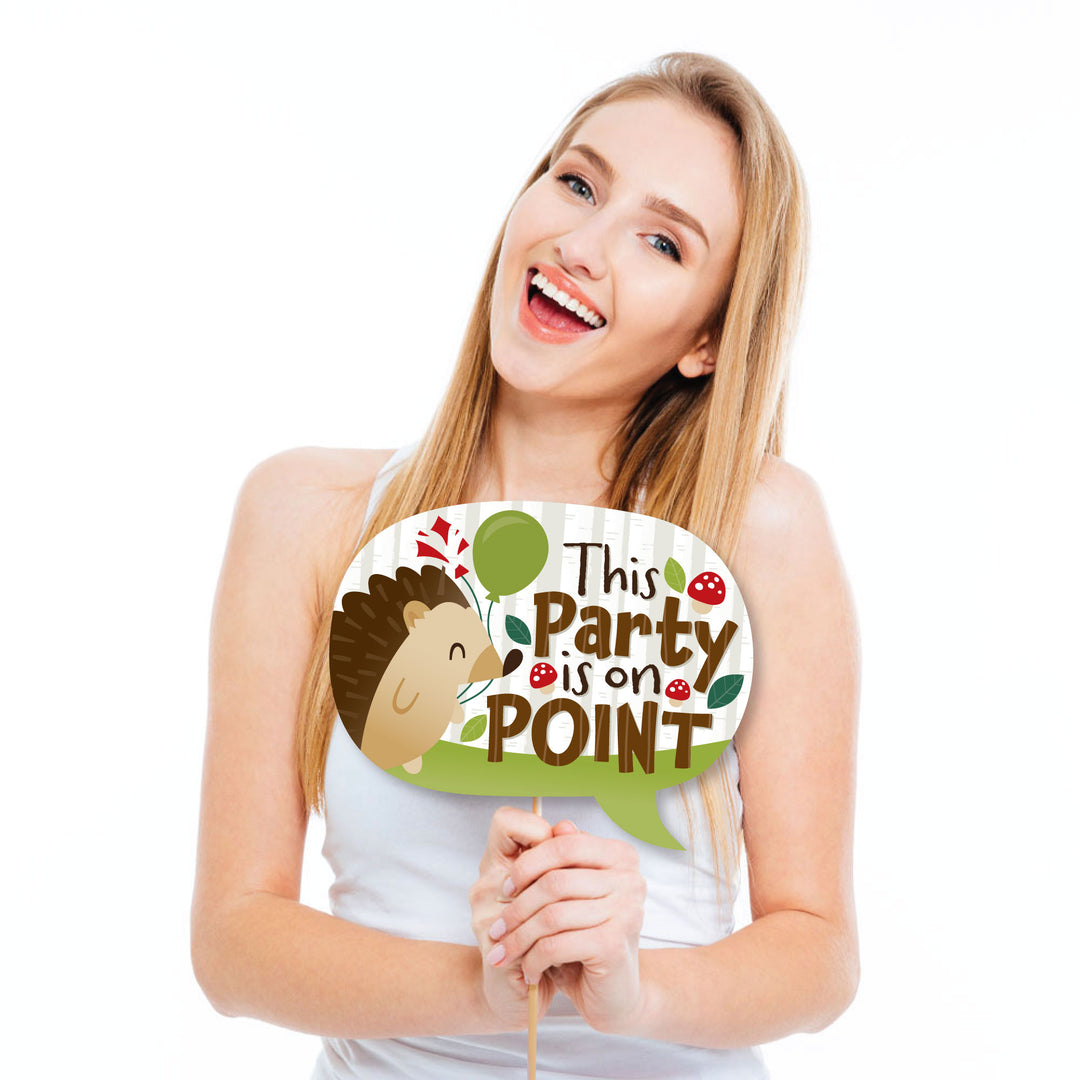 Funny Forest Hedgehogs - Woodland Birthday Party or Baby Shower Photo Booth Props Kit - 10 Piece