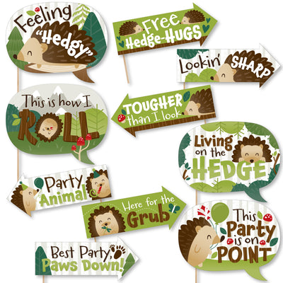 Funny Forest Hedgehogs - Woodland Birthday Party or Baby Shower Photo Booth Props Kit - 10 Piece