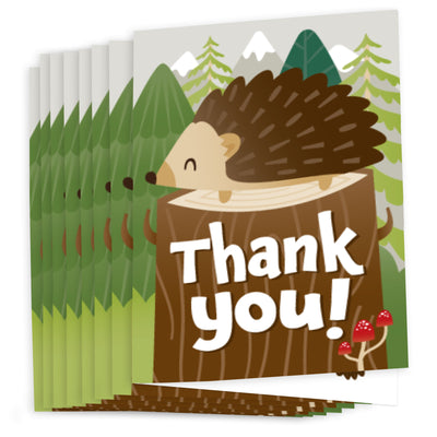 Forest Hedgehogs - Woodland Birthday Party or Baby Shower Thank You Cards (8 count)