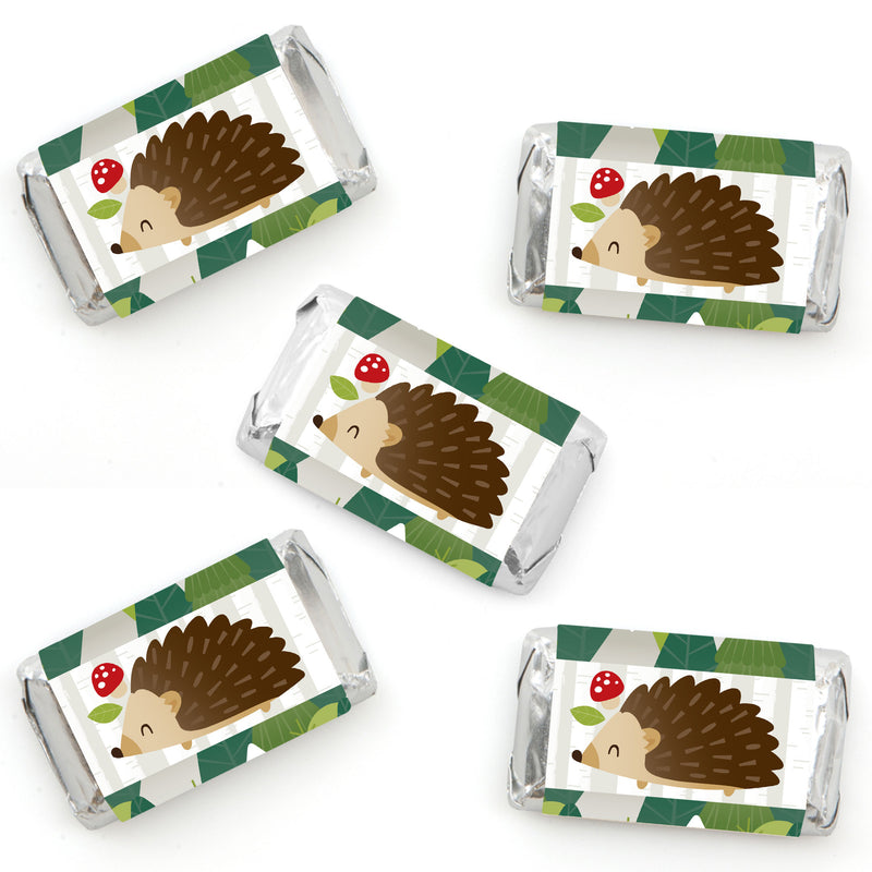 Forest Hedgehogs - Mini Candy Bar Wrapper Stickers - Woodland Birthday Party or Baby Shower Small Favors - 40 Count