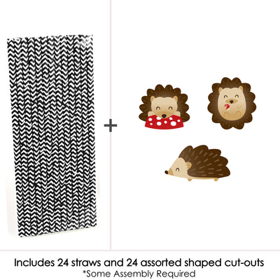 Forest Hedgehogs - Paper Straw Decor - Woodland Birthday Party or Baby Shower Striped Decorative Straws - Set of 24