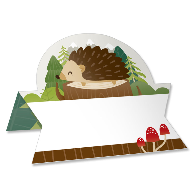 Forest Hedgehogs - Woodland Birthday Party or Baby Shower Tent Buffet Card - Table Setting Name Place Cards - Set of 24