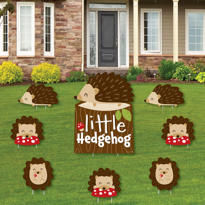 Forest Hedgehogs - Yard Sign and Outdoor Lawn Decorations - Woodland Birthday Party or Baby Shower Yard Signs - Set of 8
