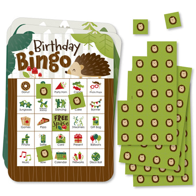 Forest Hedgehogs - Picture Bingo Cards and Markers - Woodland Birthday Party Bingo Game - Set of 18