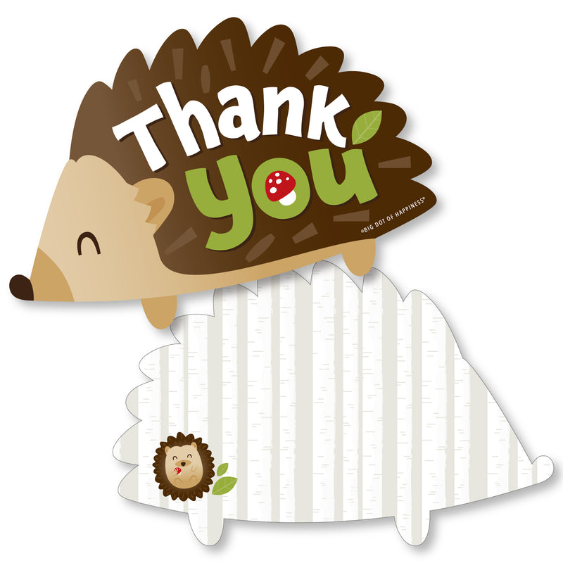 Forest Hedgehogs - Shaped Thank You Cards - Woodland Birthday Party or Baby Shower Thank You Note Cards with Envelopes - Set of 12