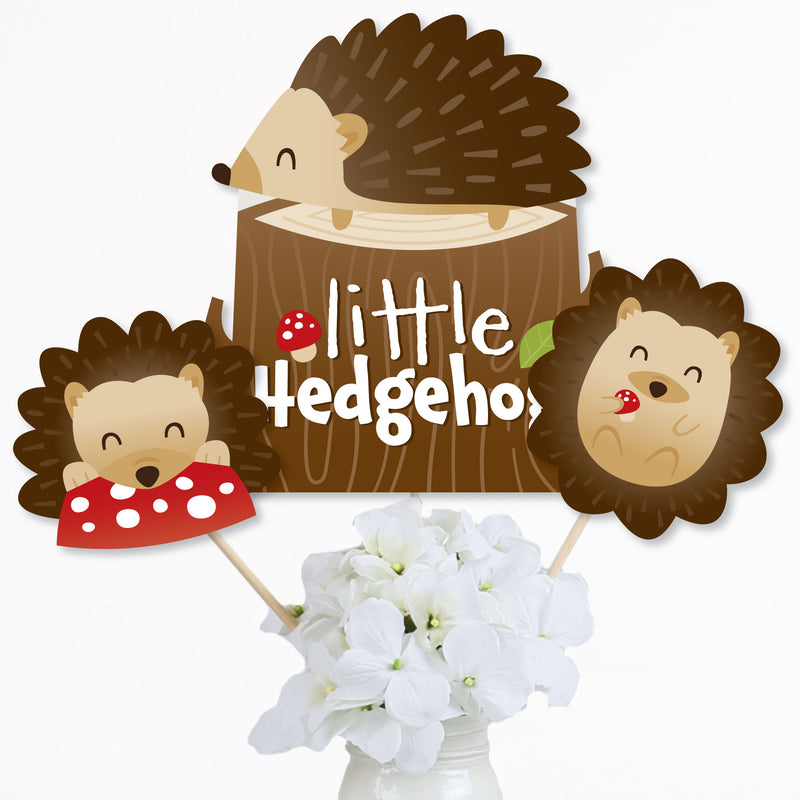 Forest Hedgehogs - Woodland Birthday Party or Baby Shower Centerpiece Sticks - Table Toppers - Set of 15