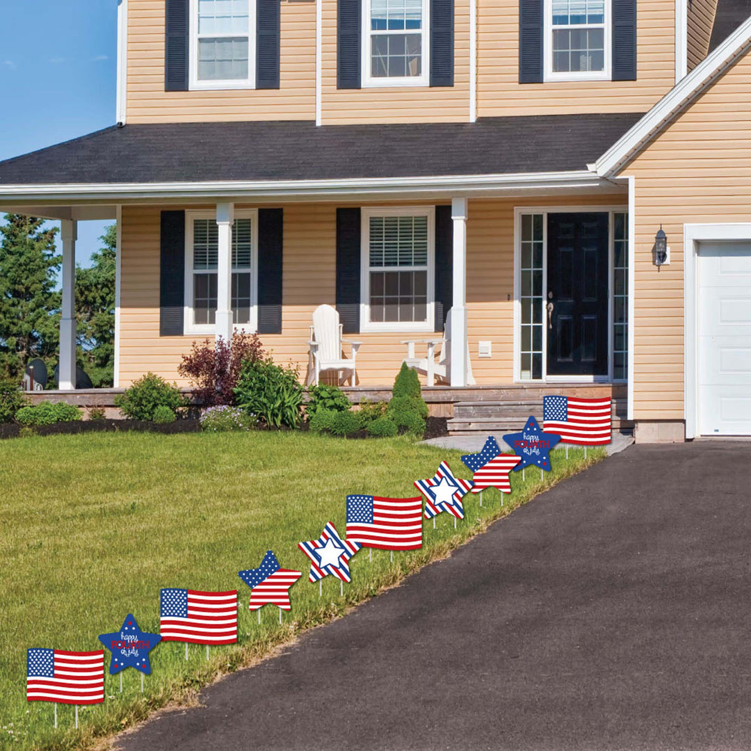 4th of July - Flag and Star Lawn Decorations - Outdoor Fourth Of July Party Yard Decorations - 10 Piece