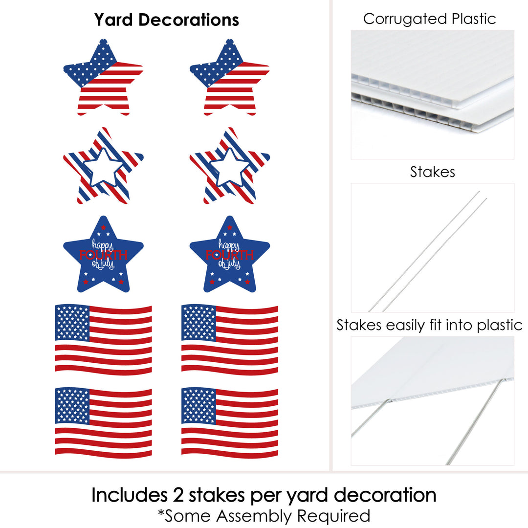 4th of July - Flag and Star Lawn Decorations - Outdoor Fourth Of July Party Yard Decorations - 10 Piece