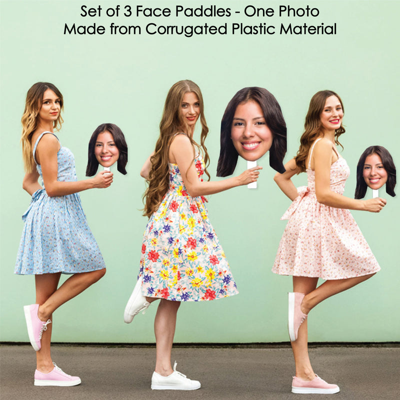 Fun Face Combo - Custom Photo Big Head Cut Out Photo Booth and Fan Props Kit - Upload 1 Photo - Set of 3