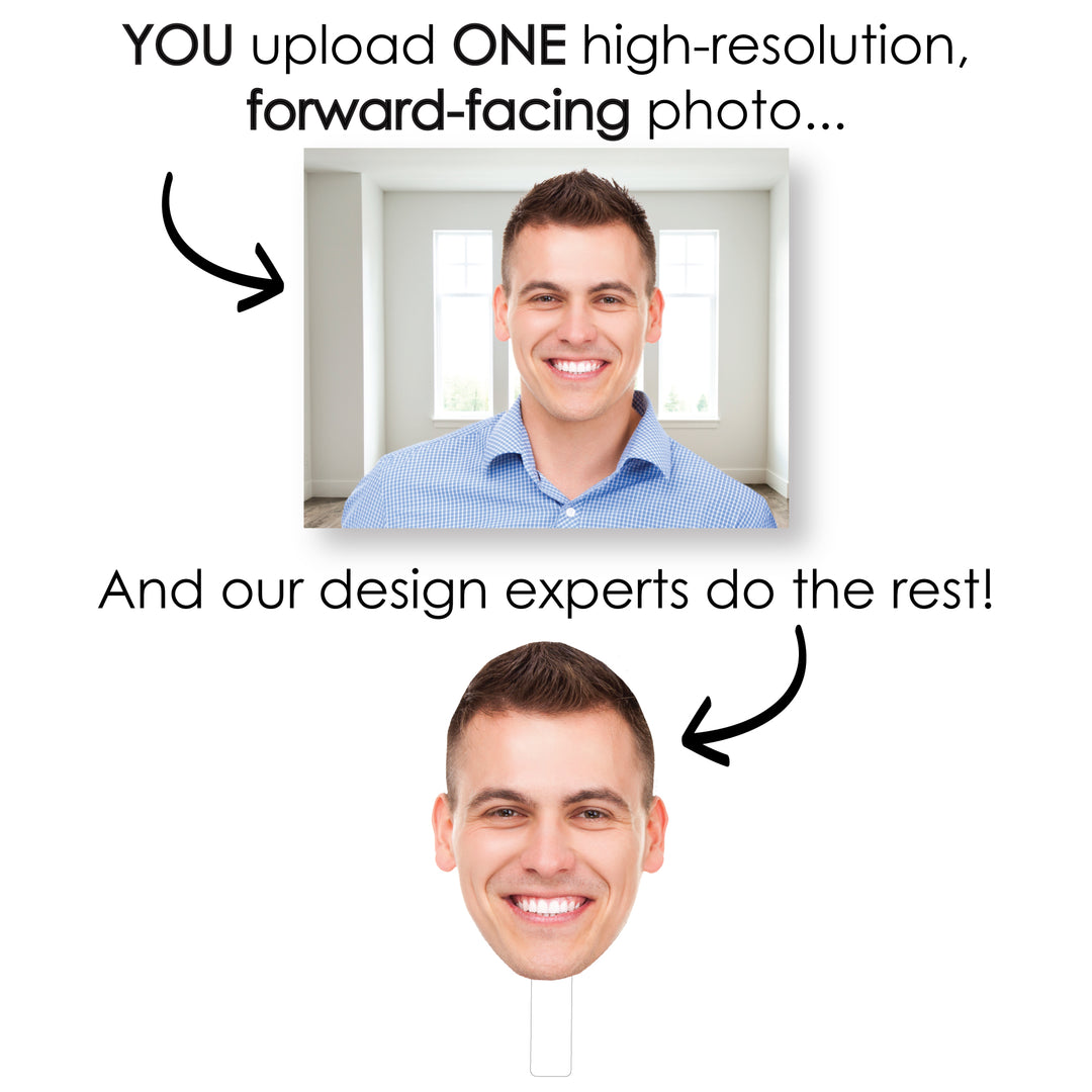 Fun Face Combo - Custom Photo Big Head Cut Out Photo Booth and Fan Props Kit - Upload 1 Photo - Set of 3