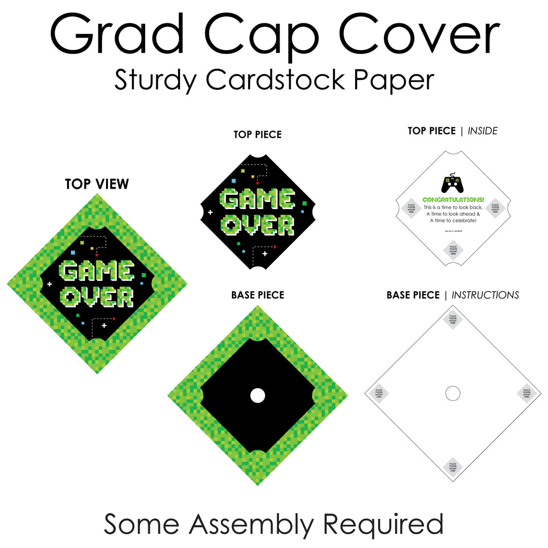 Game Over - Video Game Graduation Cap Decorations Kit - Grad Cap Cover