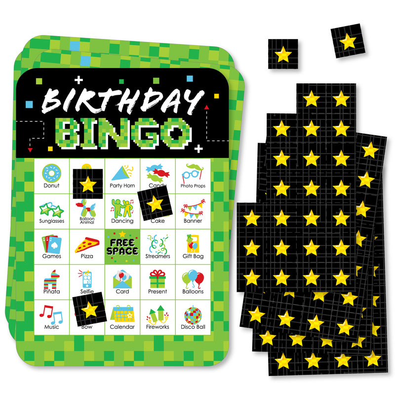 Game Zone - Picture Bingo Cards and Markers - Pixel Video Game Party or Birthday Party Bingo Game - Set of 18