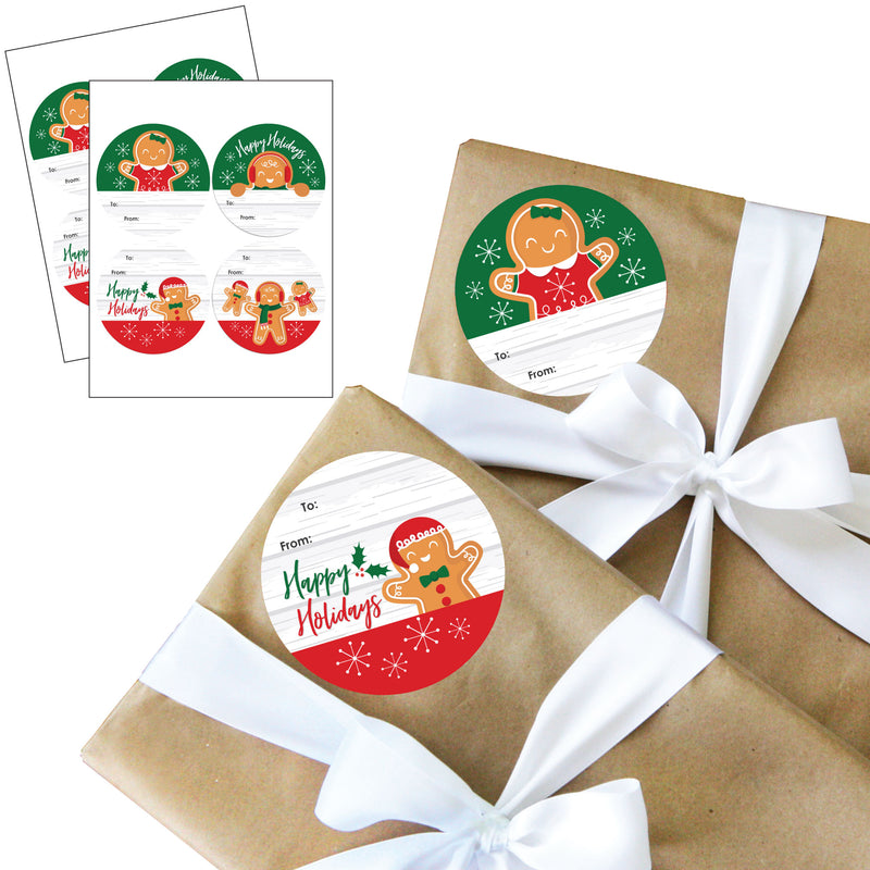 Gingerbread Christmas - Round Gingerbread Man Holiday Party To and From Gift Tags - Large Stickers - Set of 8