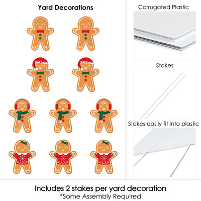 Gingerbread Christmas - Lawn Decorations - Outdoor Gingerbread Man Holiday Party Yard Decorations - 10 Piece