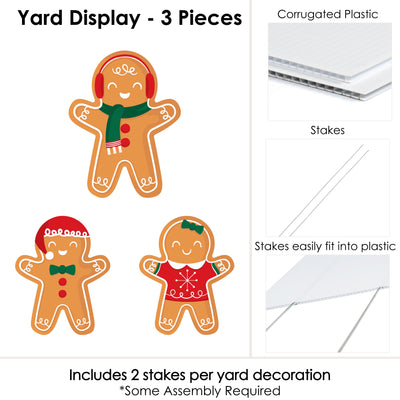 Gingerbread Christmas - Yard Sign and Outdoor Lawn Decorations - Gingerbread Man Holiday Party Yard Display - 3 Piece
