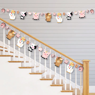 Girl Farm Animals - Pink Barnyard Baby Shower or Birthday Party DIY Decorations - Clothespin Garland Banner - 44 Pieces