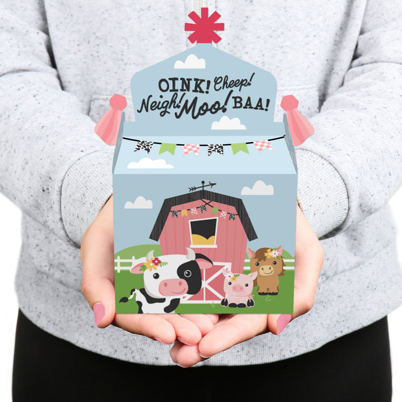 Girl Farm Animals - Treat Box Party Favors - Pink Barnyard Baby Shower or Birthday Party Goodie Gable Boxes - Set of 12