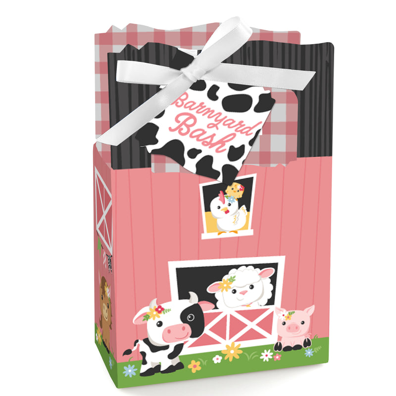 Girl Farm Animals - Pink Barnyard Baby Shower or Birthday Party Favor Boxes - Set of 12