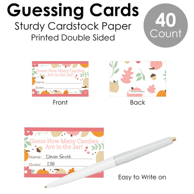 Girl Little Pumpkin - How Many Candies Fall Birthday Party or Baby Shower Game - 1 Stand and 40 Cards - Candy Guessing Game