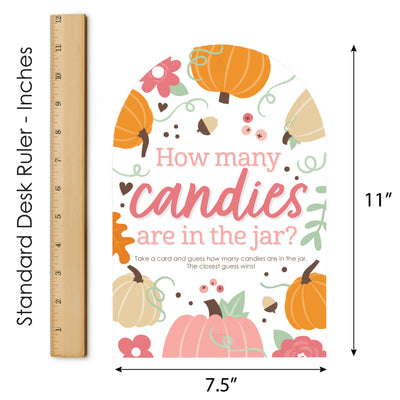 Girl Little Pumpkin - How Many Candies Fall Birthday Party or Baby Shower Game - 1 Stand and 40 Cards - Candy Guessing Game