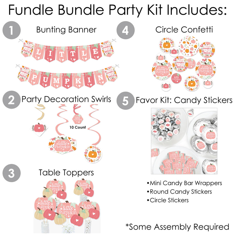 Girl Little Pumpkin - Fall Birthday Party or Baby Shower Supplies - Banner Decoration Kit - Fundle Bundle