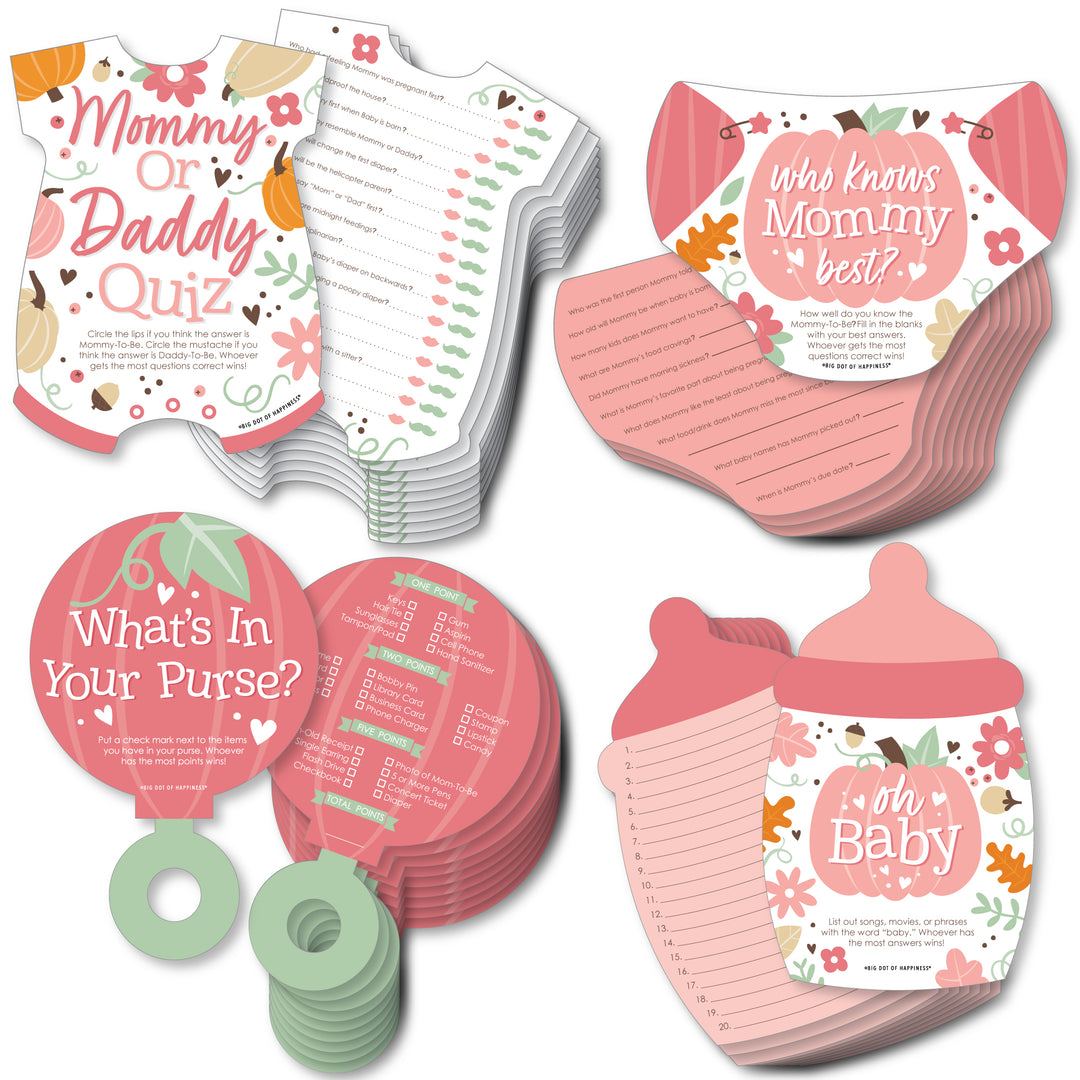 Girl Little Pumpkin - 4 Fall Baby Shower Games - 10 Cards Each - Gamerific Bundle
