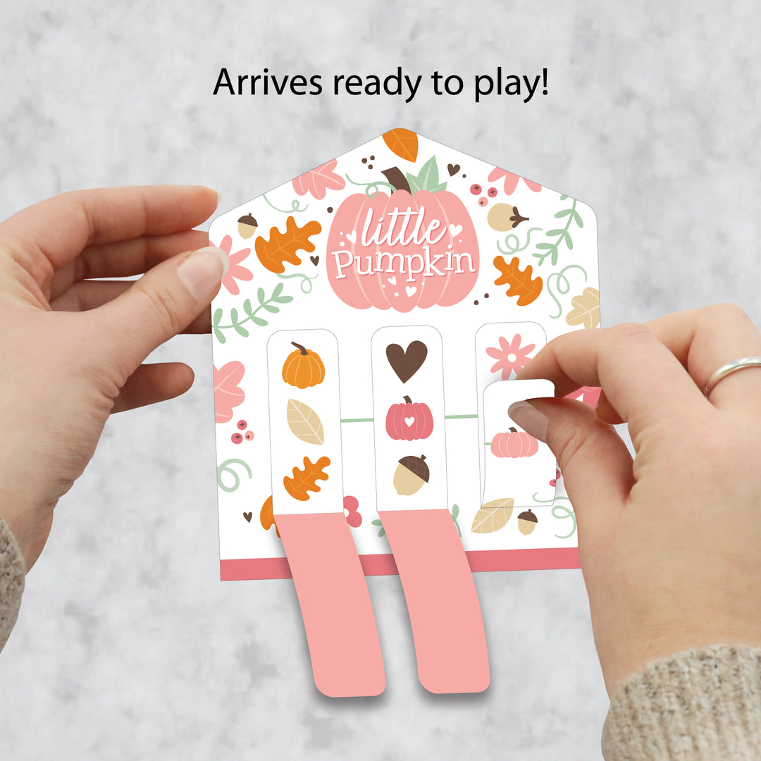 Girl Little Pumpkin - Fall Birthday Party or Baby Shower Game Pickle Cards - Pull Tabs 3-in-a-Row - Set of 12