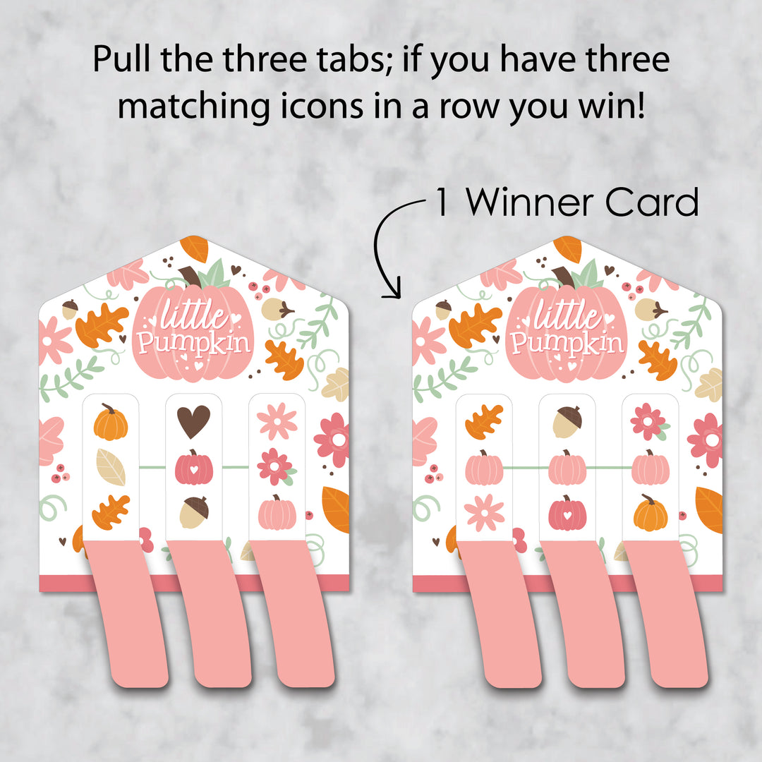 Girl Little Pumpkin - Fall Birthday Party or Baby Shower Game Pickle Cards - Pull Tabs 3-in-a-Row - Set of 12