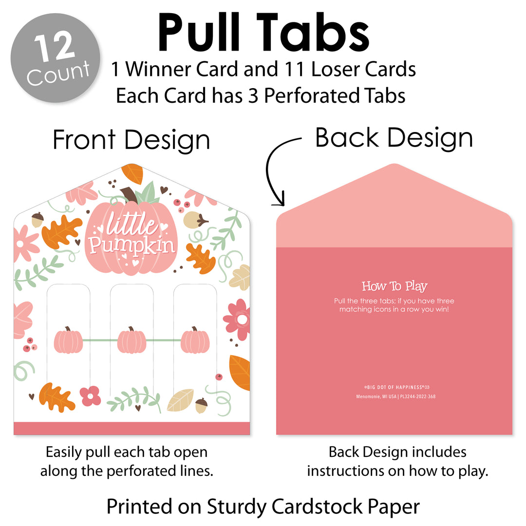 Girl Little Pumpkin - Fall Birthday Party or Baby Shower Game Pickle Cards - Pull Tabs 3-in-a-Row - Set of 12