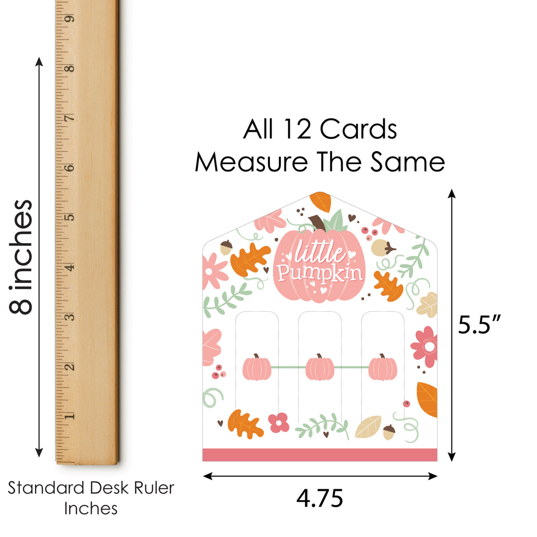 Girl Little Pumpkin - Fall Birthday Party or Baby Shower Game Pickle Cards - Pull Tabs 3-in-a-Row - Set of 12