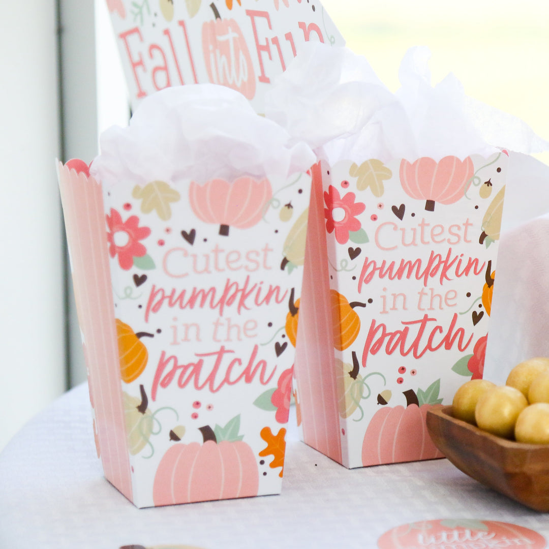 Girl Little Pumpkin - Fall Birthday Party or Baby Shower Favor Popcorn Treat Boxes - Set of 12