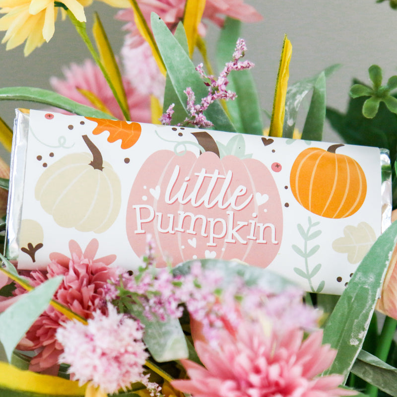 Girl Little Pumpkin - Candy Bar Wrapper Fall Birthday Party or Baby Shower Favors - Set of 24