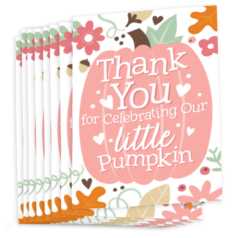 Girl Little Pumpkin - Fall Birthday Party or Baby Shower Thank You Cards (8 count)