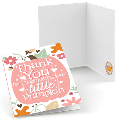 Girl Little Pumpkin - Fall Birthday Party or Baby Shower Thank You Cards (8 count)