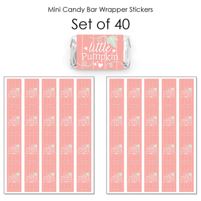 Girl Little Pumpkin - Mini Candy Bar Wrapper Stickers - Fall Birthday Party or Baby Shower Small Favors - 40 Count