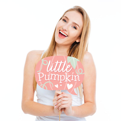 Girl Little Pumpkin - Personalized Fall Birthday Party or Baby Shower Photo Booth Props Kit - 20 Count