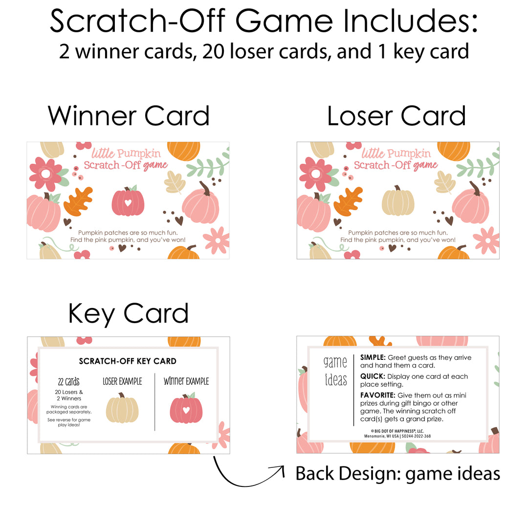 Girl Little Pumpkin - Fall Birthday Party or Baby Shower Game Scratch Off Cards - 22 Count