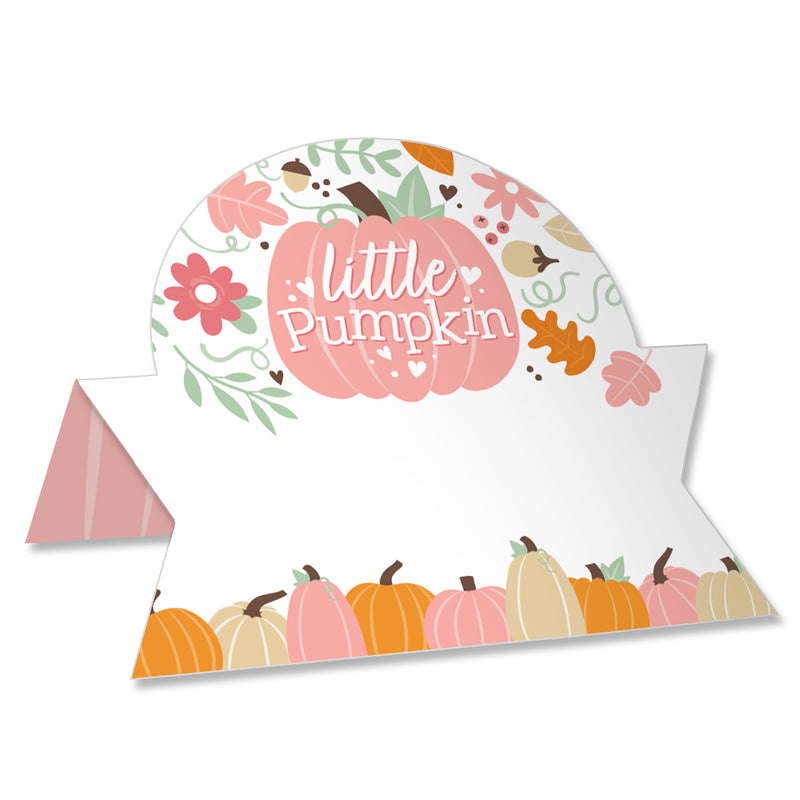 Girl Little Pumpkin - Fall Birthday Party or Baby Shower Tent Buffet Card - Table Setting Name Place Cards - Set of 24