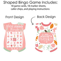 Girl Little Pumpkin - Picture Bingo Cards and Markers - Fall Baby Shower Shaped Bingo Game - Set of 18