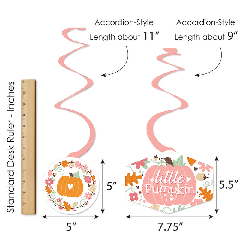 Girl Little Pumpkin - Fall Birthday Party or Baby Shower Hanging Decor - Party Decoration Swirls - Set of 40