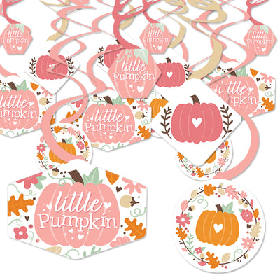 Girl Little Pumpkin - Fall Birthday Party or Baby Shower Hanging Decor - Party Decoration Swirls - Set of 40