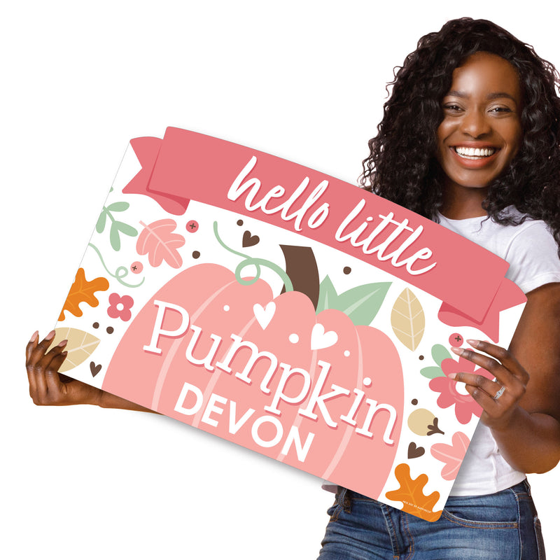 Girl Little Pumpkin - Fall Birthday Party or Baby Shower Yard Sign Lawn Decorations - Personalized Hello Little Pumpkin Party Yardy Sign