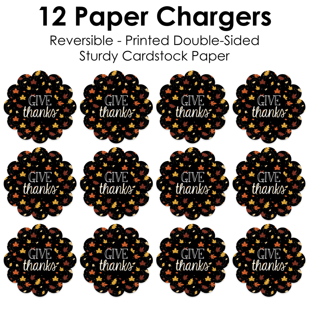 Give Thanks - Thanksgiving Party Round Table Decorations - Paper Chargers - Place Setting For 12